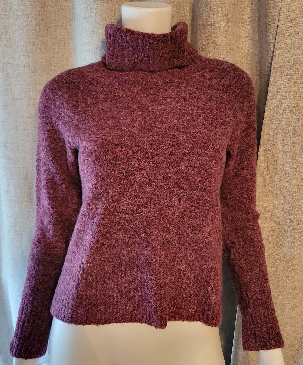 LL Bean Sweater Women's XS Merino Wool Blend Mohair Turtleneck Heathered Plum